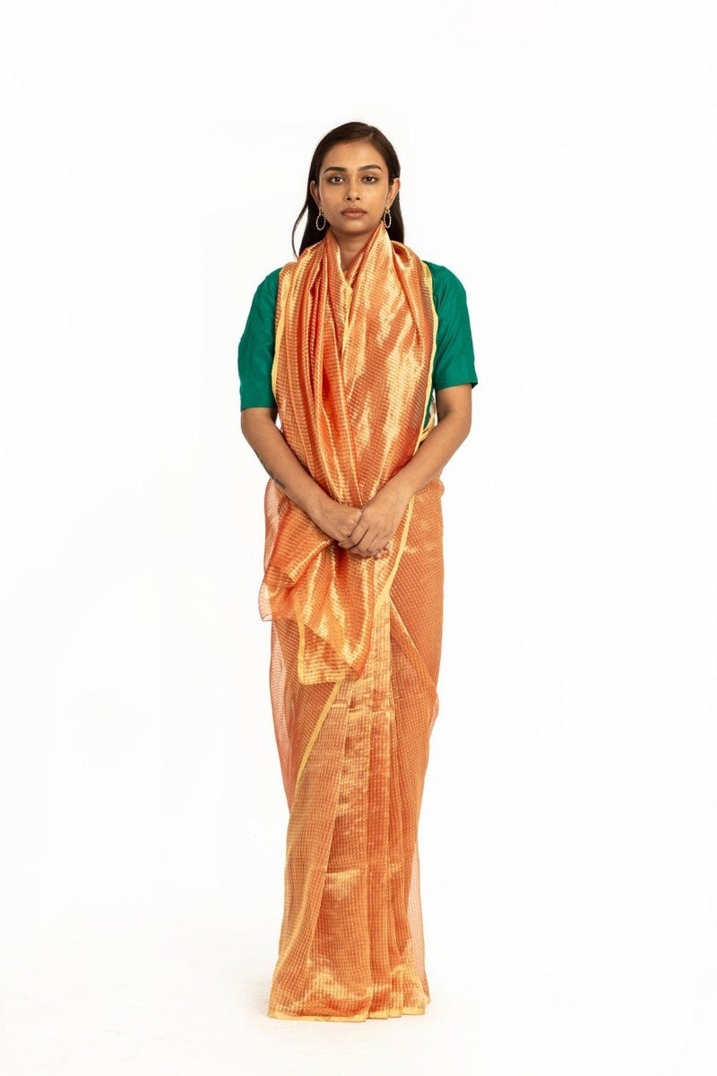 Handwoven liquid Molten Orange Textured Saree Fashion Akaaro