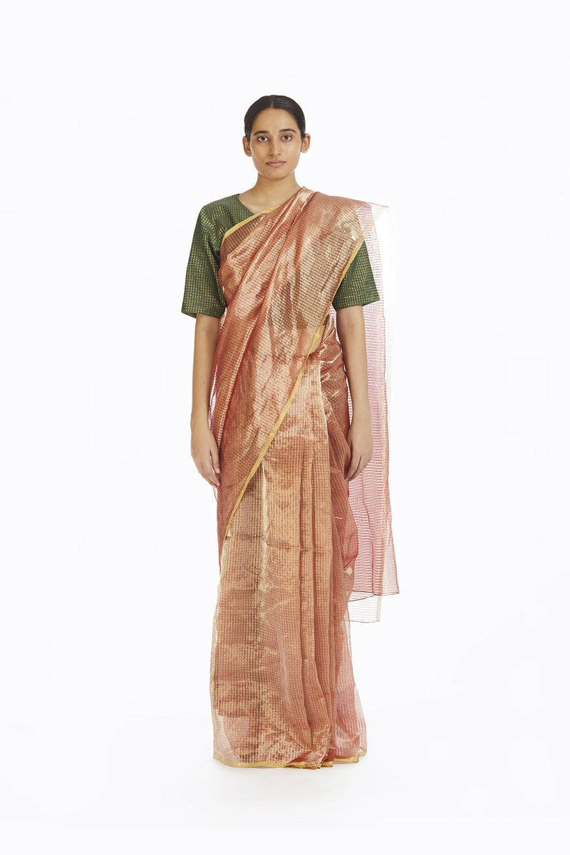 Handwoven Liquid Molten Pink Textured Metallic Saree Sarees by Akaaro for women in Singapore