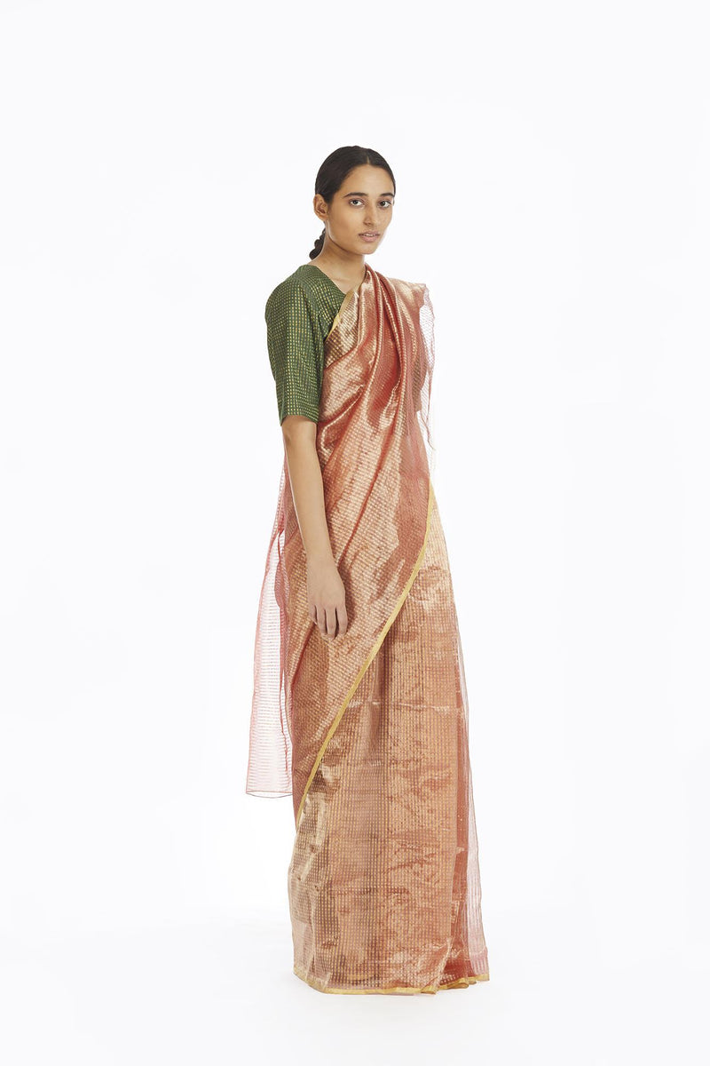 Handwoven Liquid Molten Pink Textured Metallic Saree Sarees by Akaaro for women in Singapore