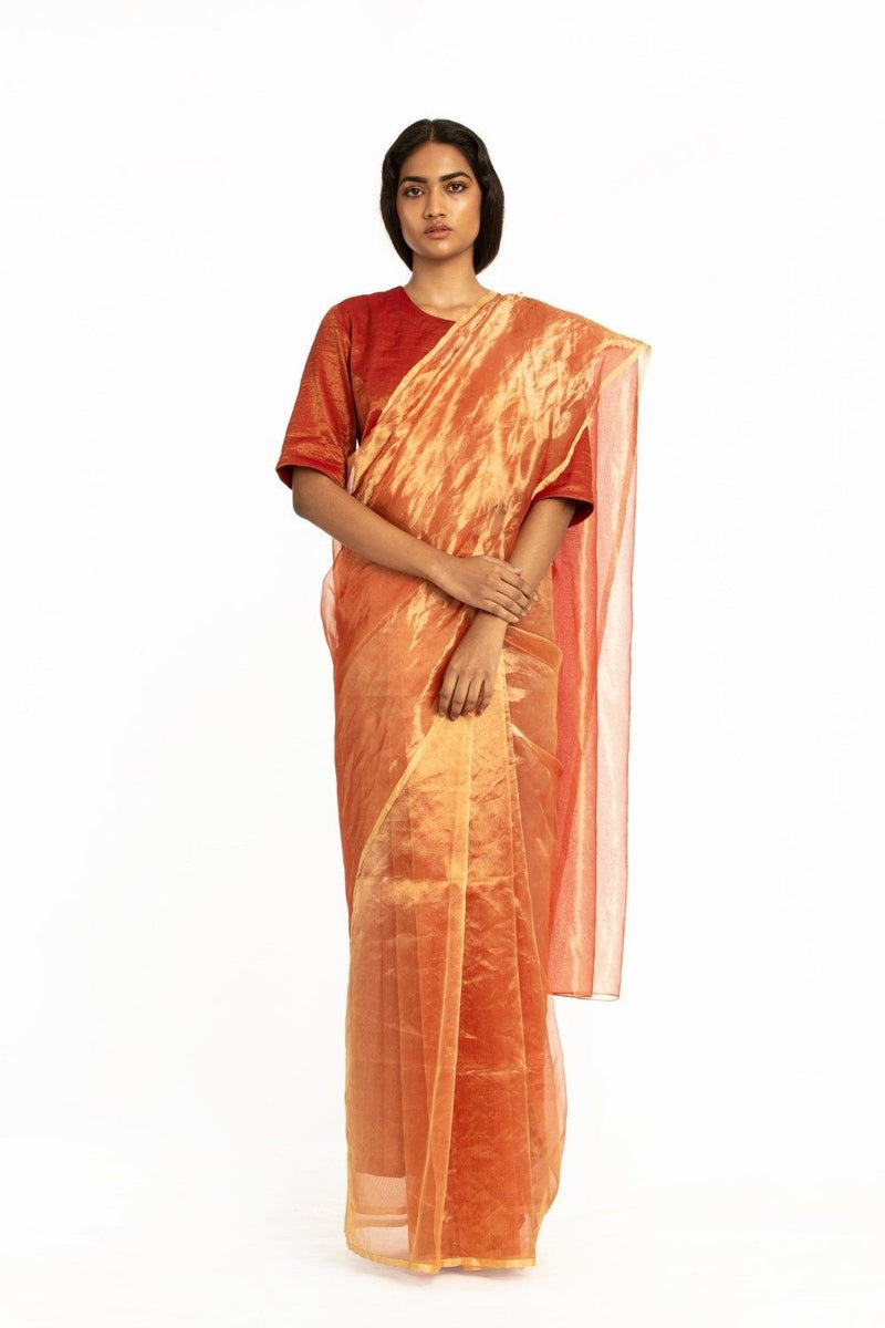 Handwoven Liquid Molten Red Metallic Saree Fashion Akaaro