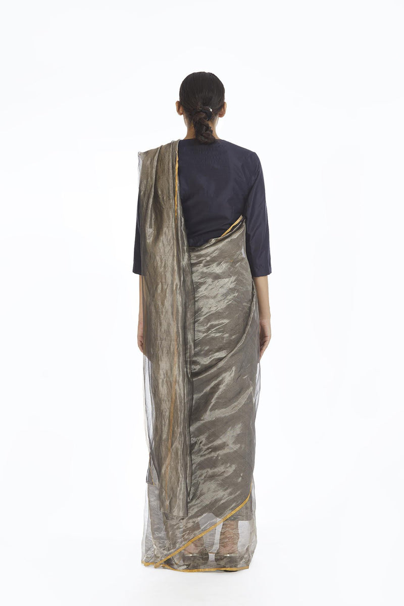 Handwoven Liquid Molten Silver Metallic Saree Sarees by Akaaro for women in Singapore