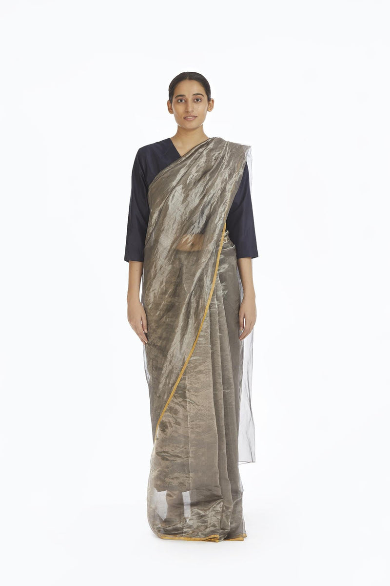 Handwoven Liquid Molten Silver Metallic Saree Sarees by Akaaro for women in Singapore