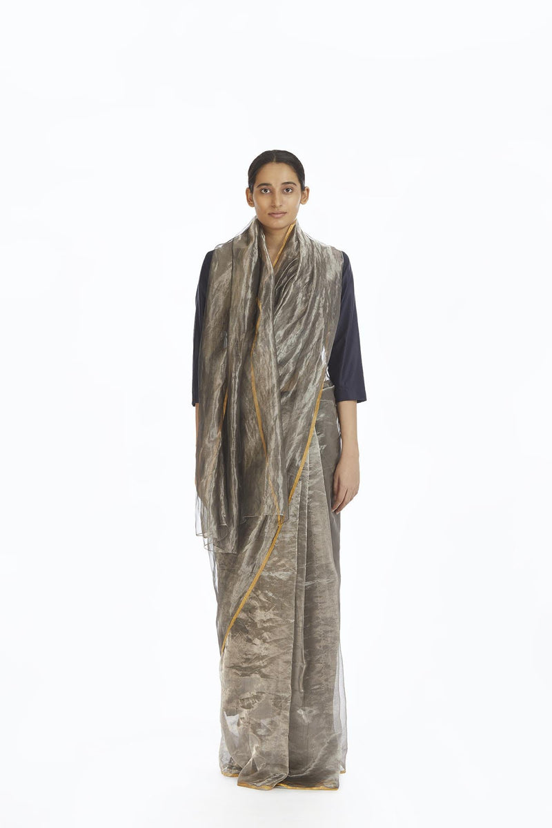 Handwoven Liquid Molten Silver Metallic Saree Sarees by Akaaro for women in Singapore