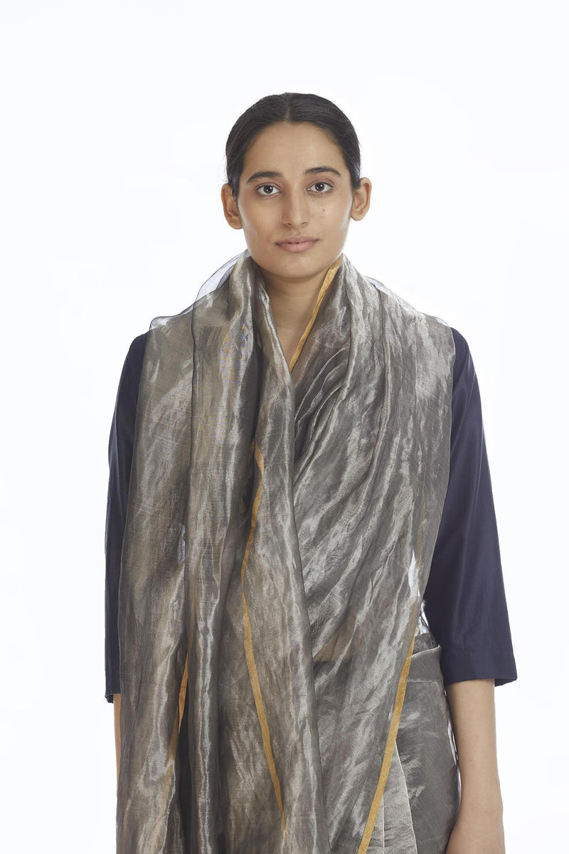 Handwoven Liquid Molten Silver Metallic Saree Sarees by Akaaro for women in Singapore