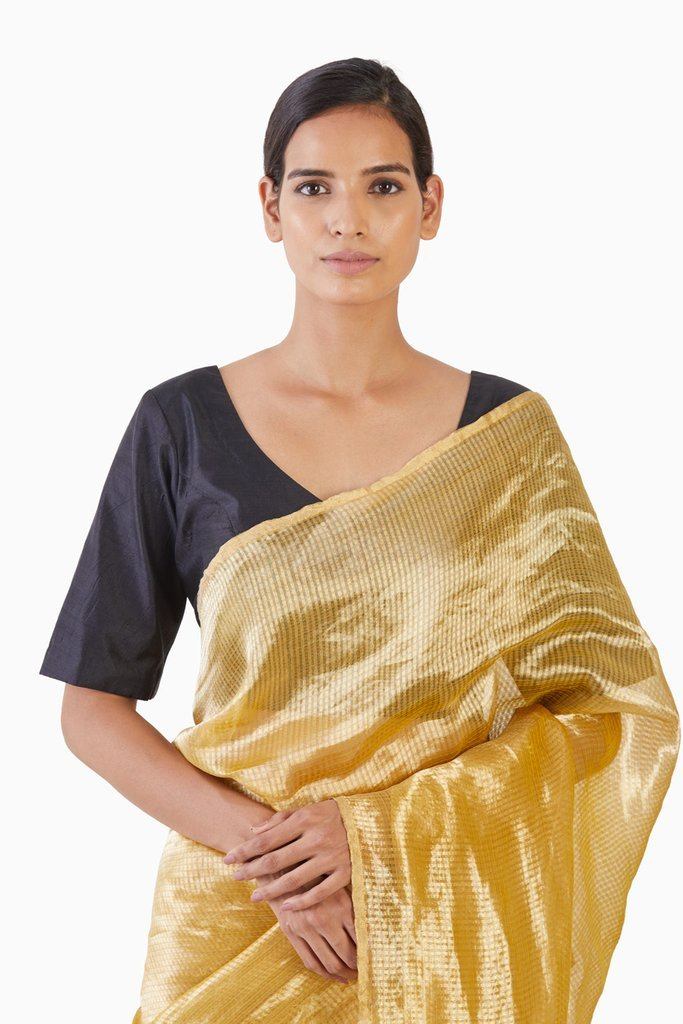 Handwoven Liquid Molten Yellow Textured Metallic Saree Sarees by Akaaro for women in Singapore