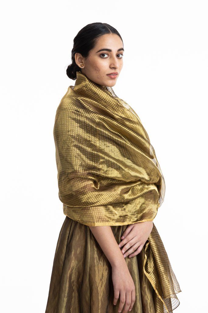 Handwoven Liquid Motlen Gold Textured Dupatta Dupattas by Akaaro for women in Singapore