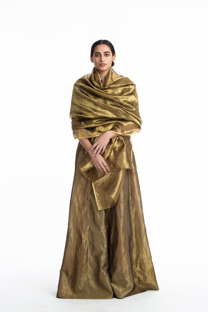 Handwoven Liquid Motlen Gold Textured Dupatta Dupattas by Akaaro for women in Singapore