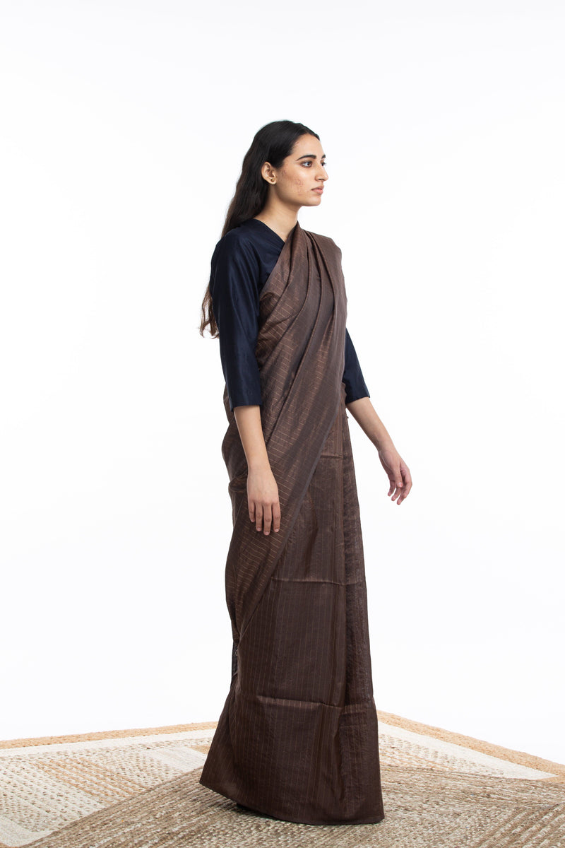 Handwoven Maroon Zari Striped Silk Saree Sarees by Akaaro for women in Singapore