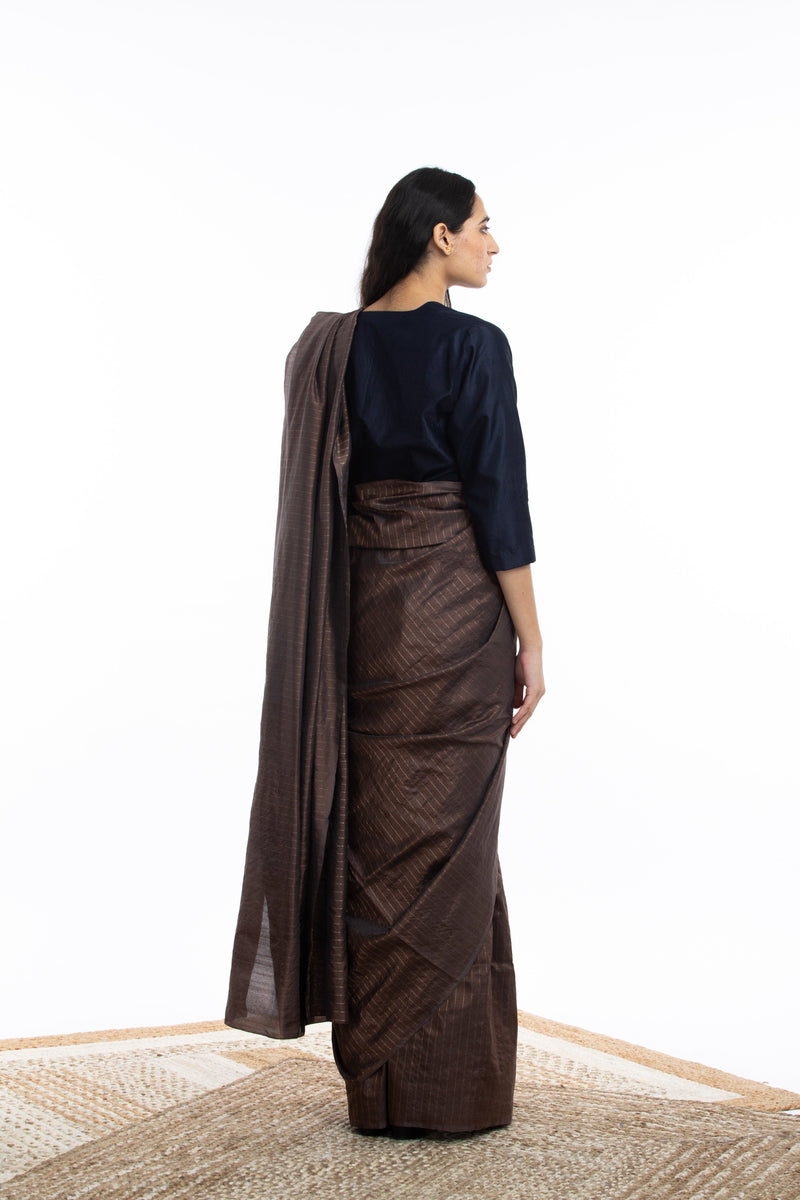 Handwoven Maroon Zari Striped Silk Saree Sarees by Akaaro for women in Singapore