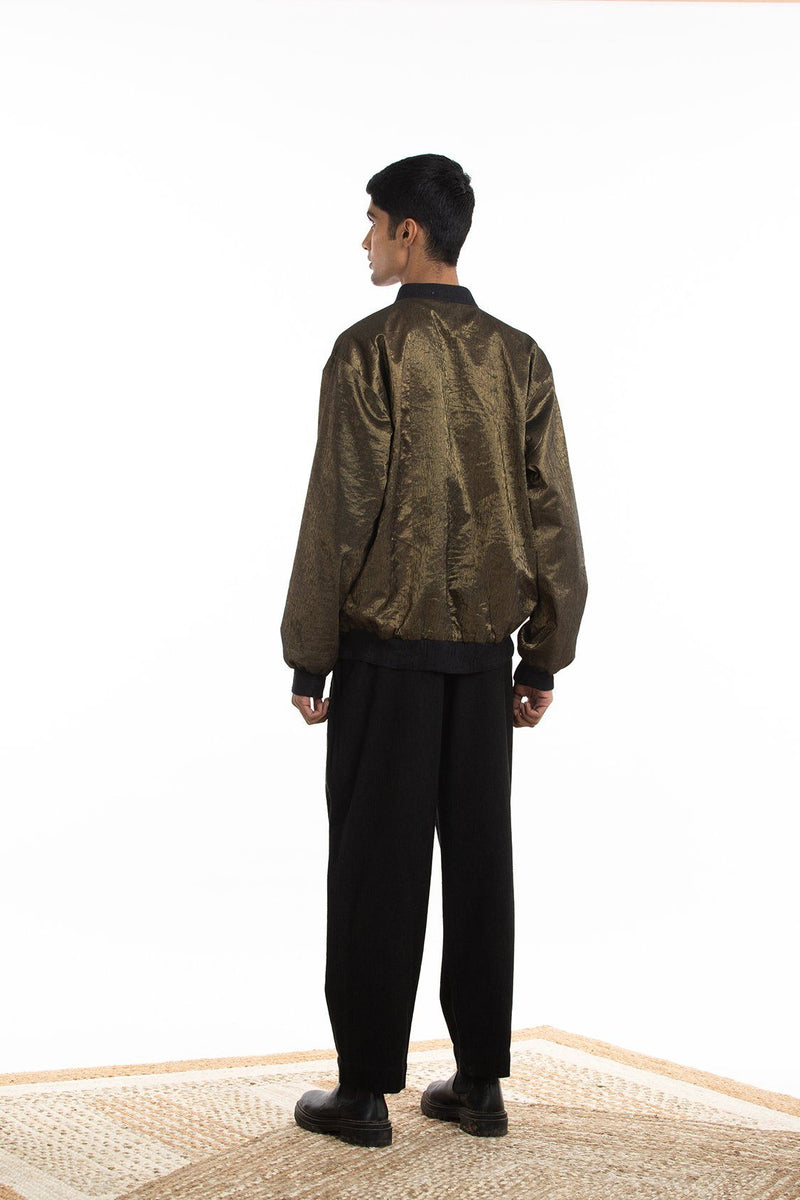Handwoven Molten Gold Metallic Bomber Jacket Jackets & Overlays by Akaaro Men for men in Singapore