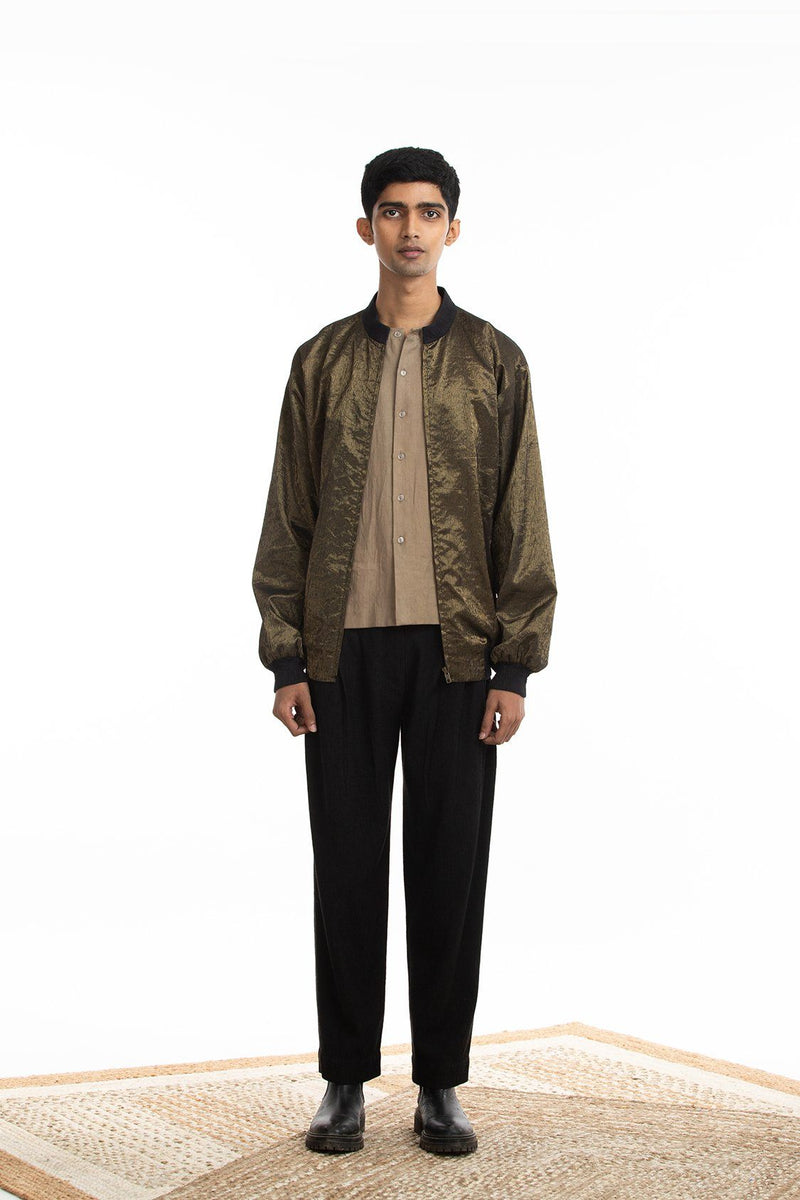 Handwoven Molten Gold Metallic Bomber Jacket Jackets & Overlays by Akaaro Men for men in Singapore