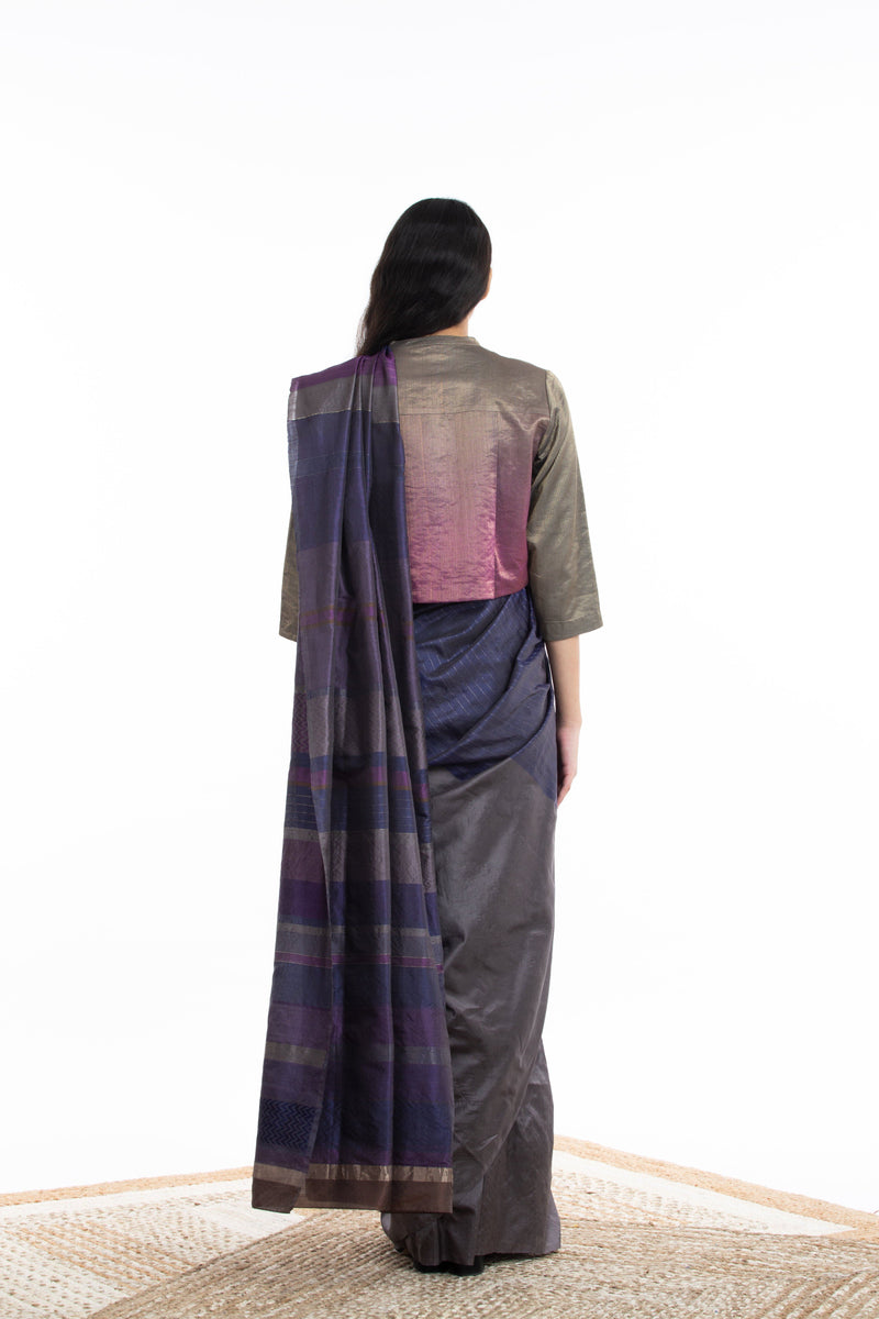 Handwoven Multicolor Engineered Silk Saree Sarees by Akaaro for women in Singapore