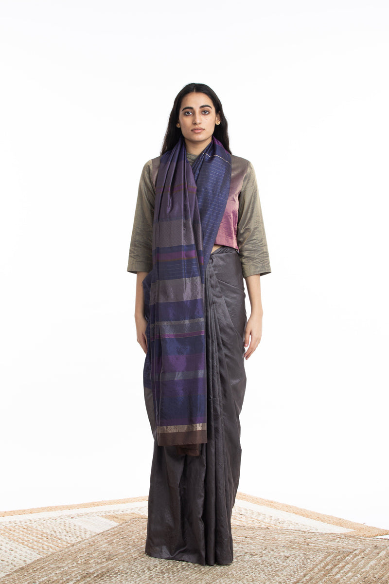 Handwoven Multicolor Engineered Silk Saree Sarees by Akaaro for women in Singapore