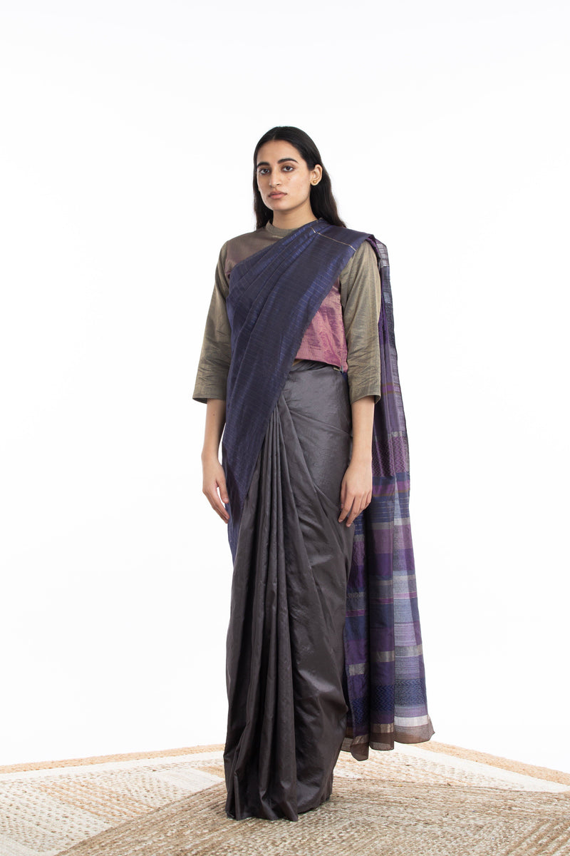 Handwoven Multicolor Engineered Silk Saree Sarees by Akaaro for women in Singapore
