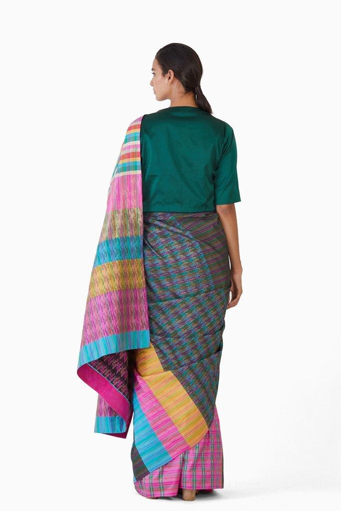 Handwoven Multicolored Block Engineered Saree Sarees by Akaaro for women in Singapore