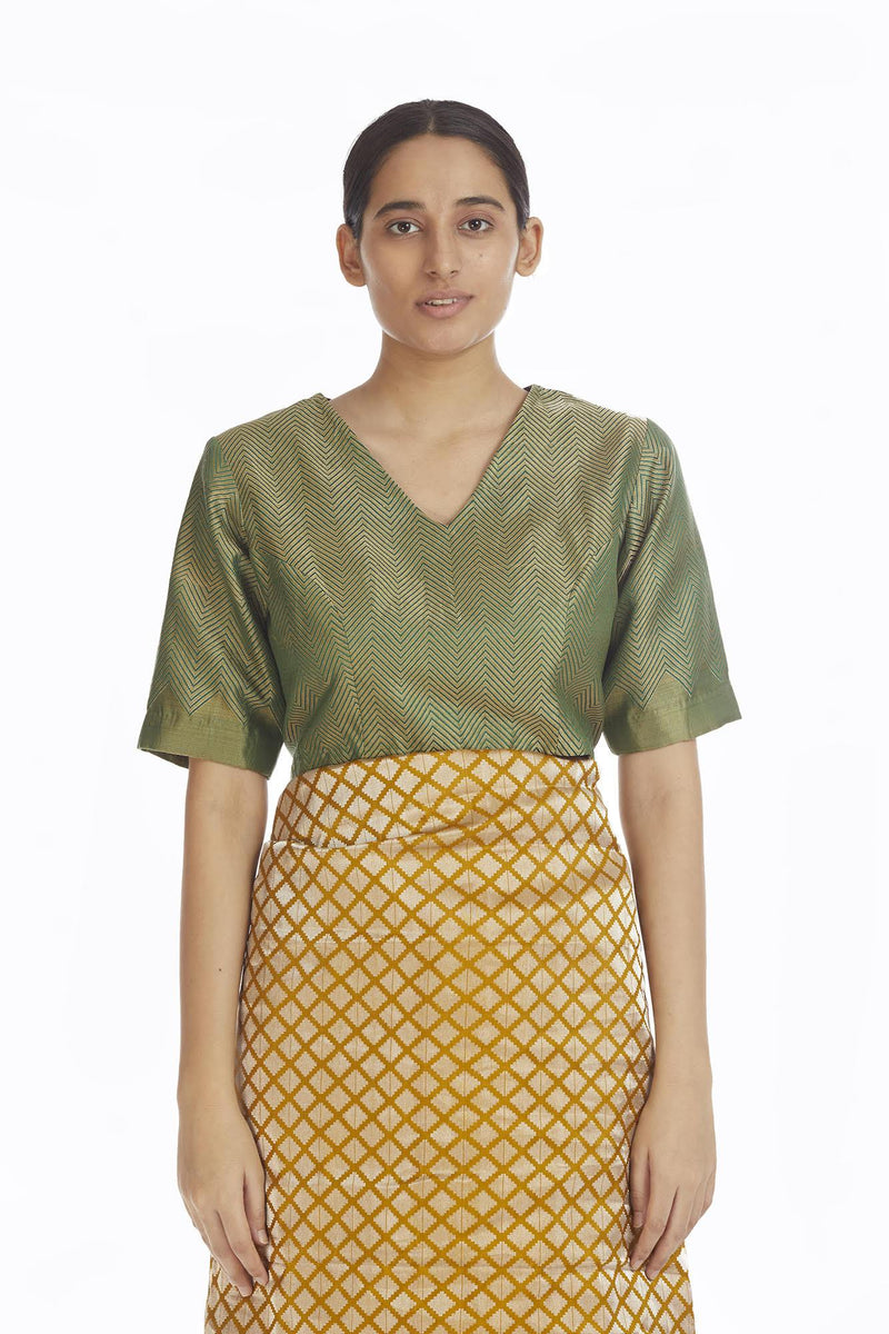 Handwoven Mustard Silk Brocade Saree Sarees by Akaaro for women in Singapore