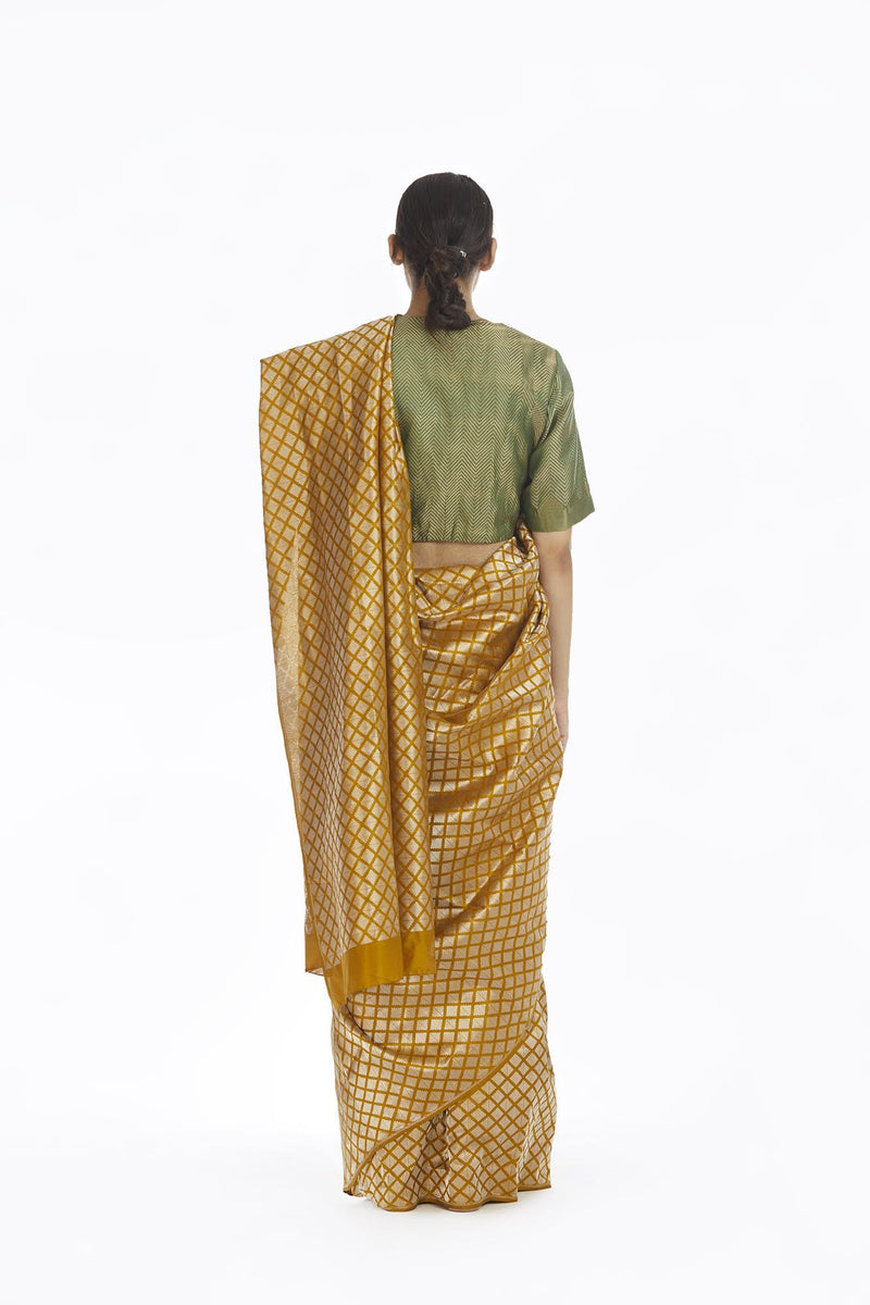 Handwoven Mustard Silk Brocade Saree Sarees by Akaaro for women in Singapore