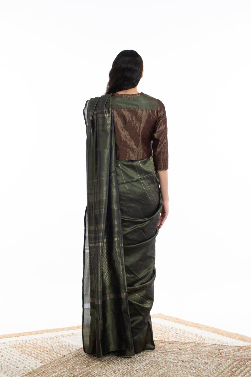 Handwoven Olive Engineered Saree Sarees by Akaaro for women in Singapore