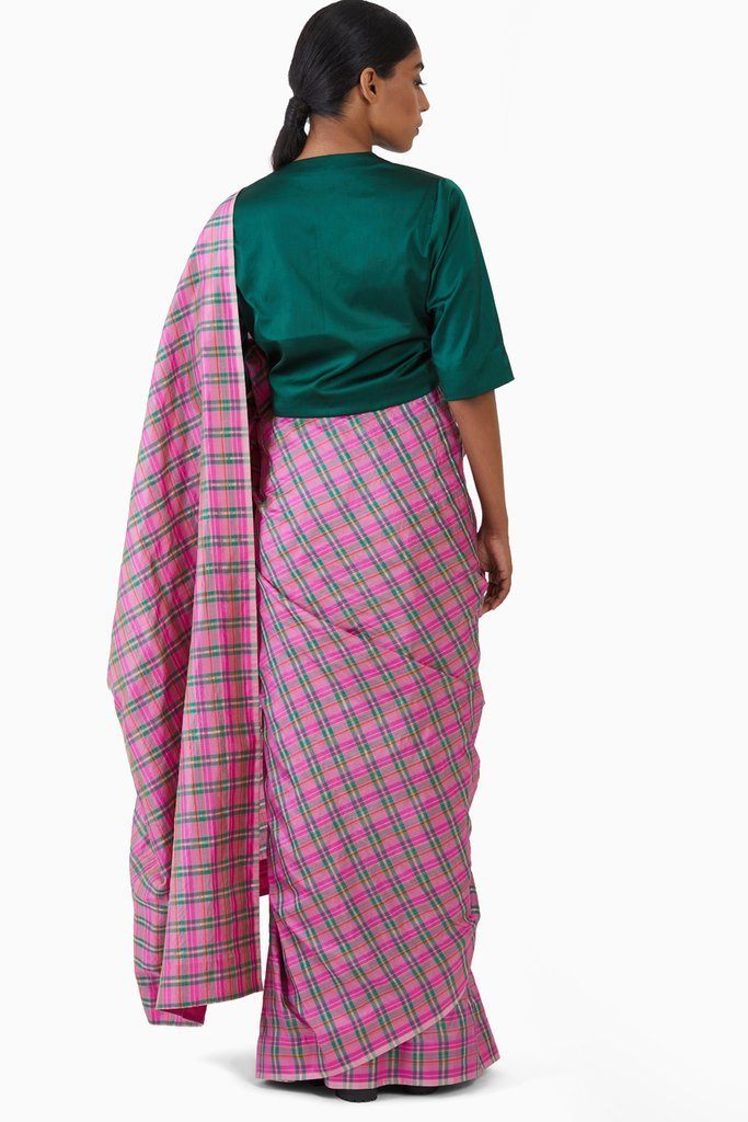 Handwoven Pink Green Striped Silk Saree Sarees by Akaaro for women in Singapore