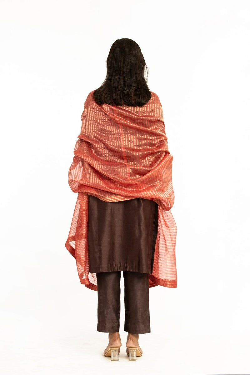 Handwoven Pink Striped Silk Zari Dupatta Fashion Akaaro