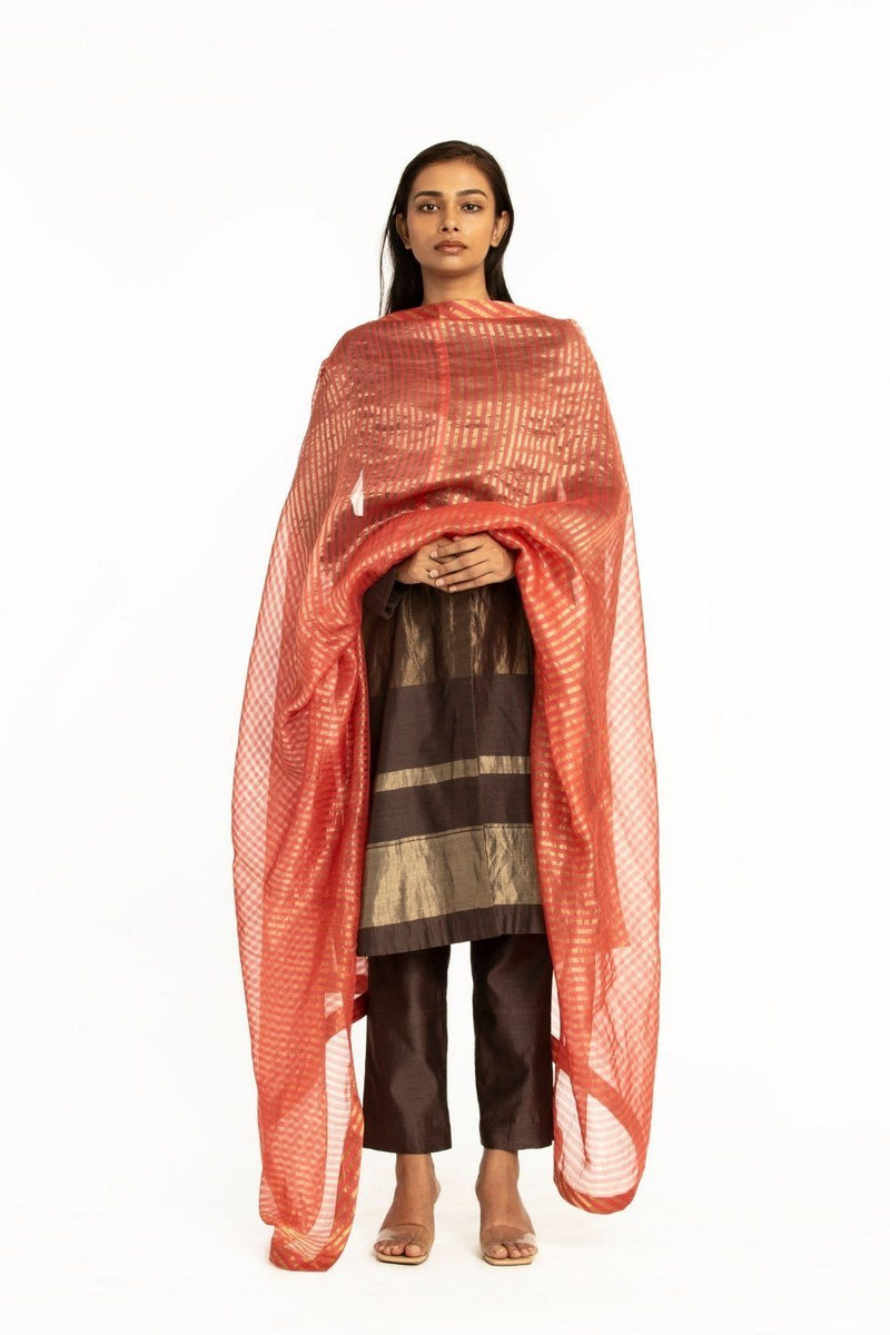Handwoven Pink Striped Silk Zari Dupatta Fashion Akaaro