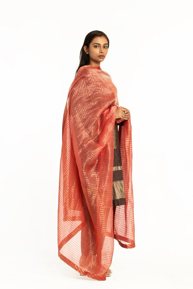 Handwoven Pink Striped Silk Zari Dupatta Fashion Akaaro