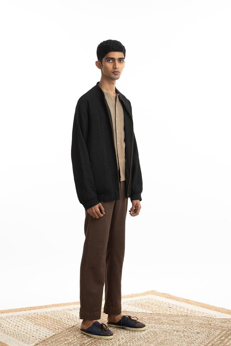 Handwoven Pintuck Black Bomber Jacket Jackets & Overlays by Akaaro Men for men in Singapore