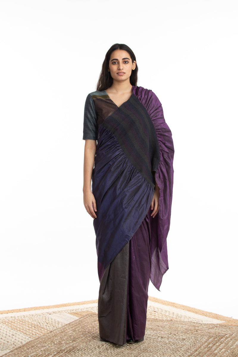 Handwoven Purple Blue Kinji Palla Saree Sarees by Akaaro for women in Singapore