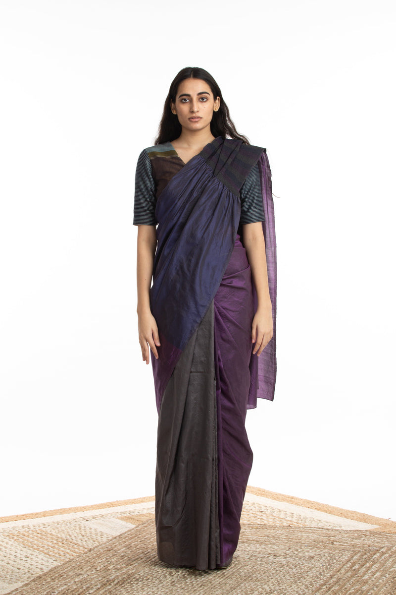 Handwoven Purple Blue Kinji Palla Saree Sarees by Akaaro for women in Singapore
