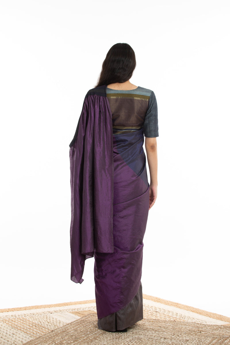 Handwoven Purple Blue Kinji Palla Saree Sarees by Akaaro for women in Singapore