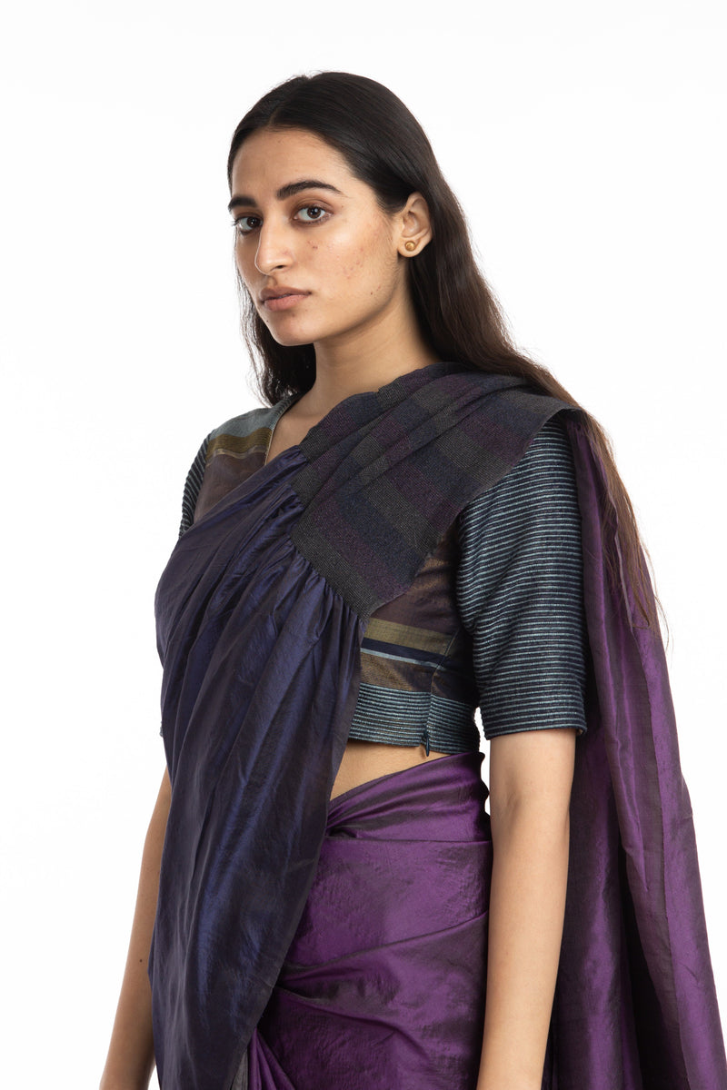Handwoven Purple Blue Kinji Palla Saree Sarees by Akaaro for women in Singapore