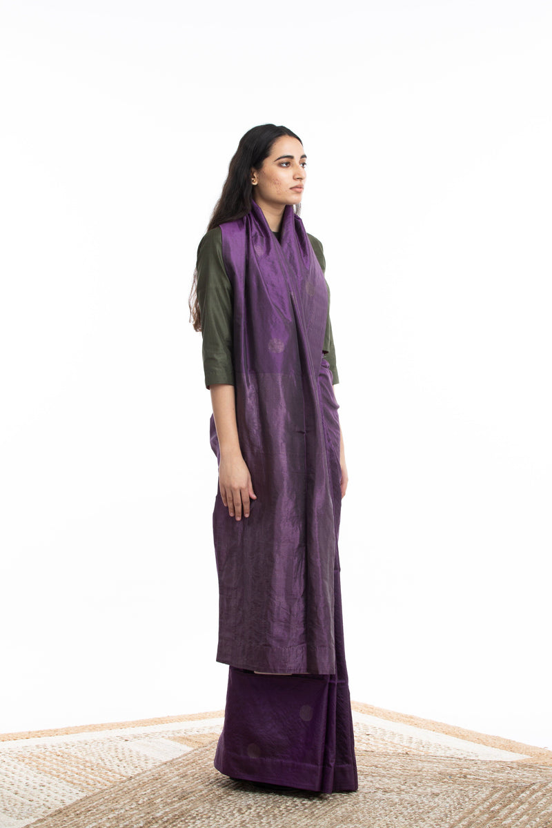 Handwoven Purple Circle Silk Saree Sarees by Akaaro for women in Singapore