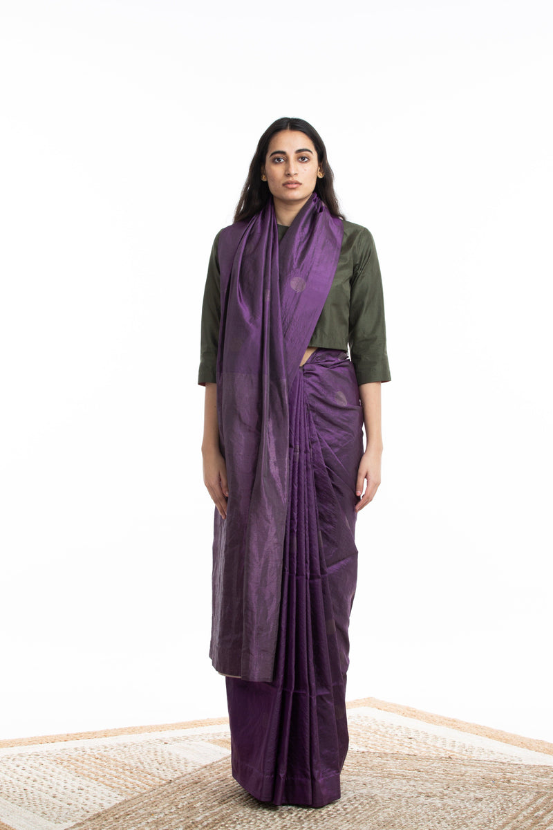 Handwoven Purple Circle Silk Saree Sarees by Akaaro for women in Singapore