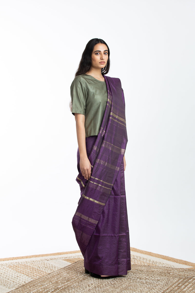 Handwoven Purple Engineered Silk Saree Sarees by Akaaro for women in Singapore