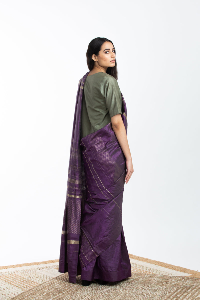 Handwoven Purple Engineered Silk Saree Sarees by Akaaro for women in Singapore