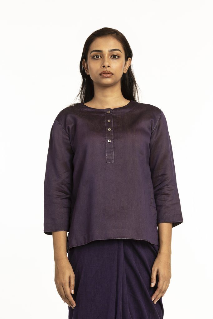 Handwoven Purple Short Placket Kameez Blouse Fashion Akaaro