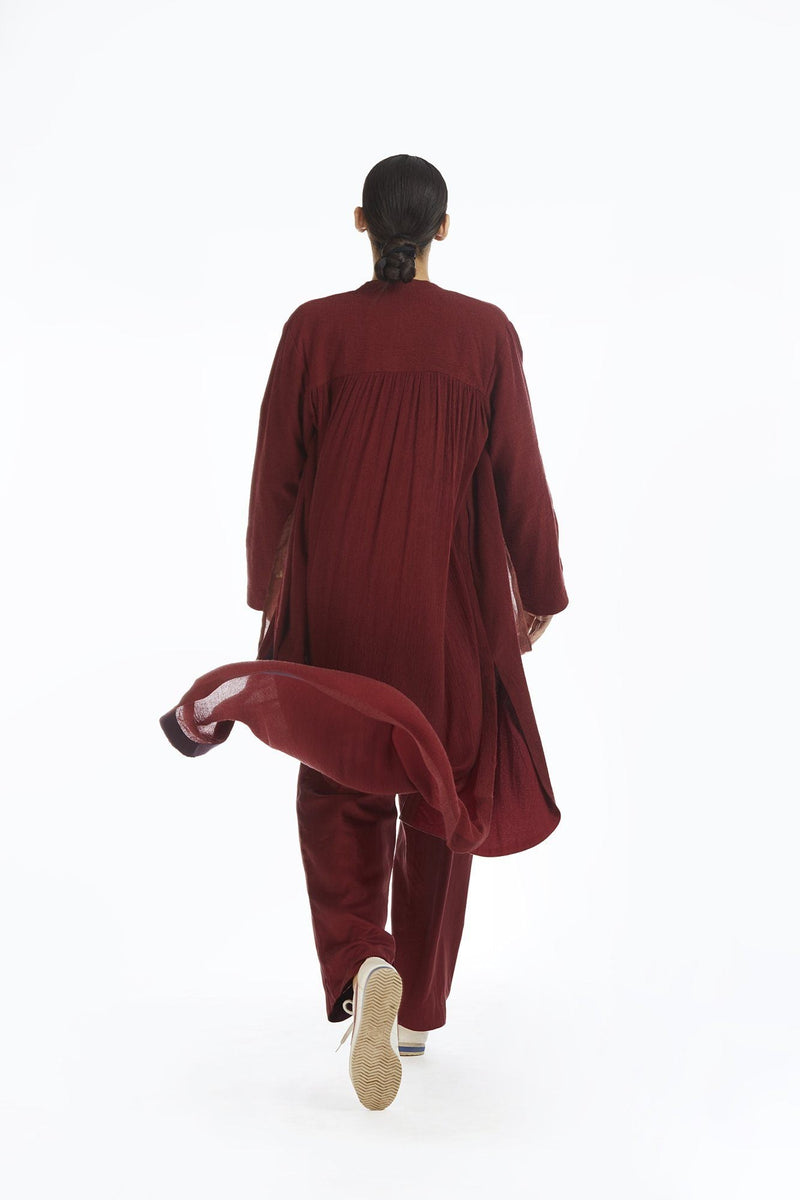 Handwoven Red Bamboo Textured Long Overlay Jackets & Overlays by Akaaro for women in Singapore