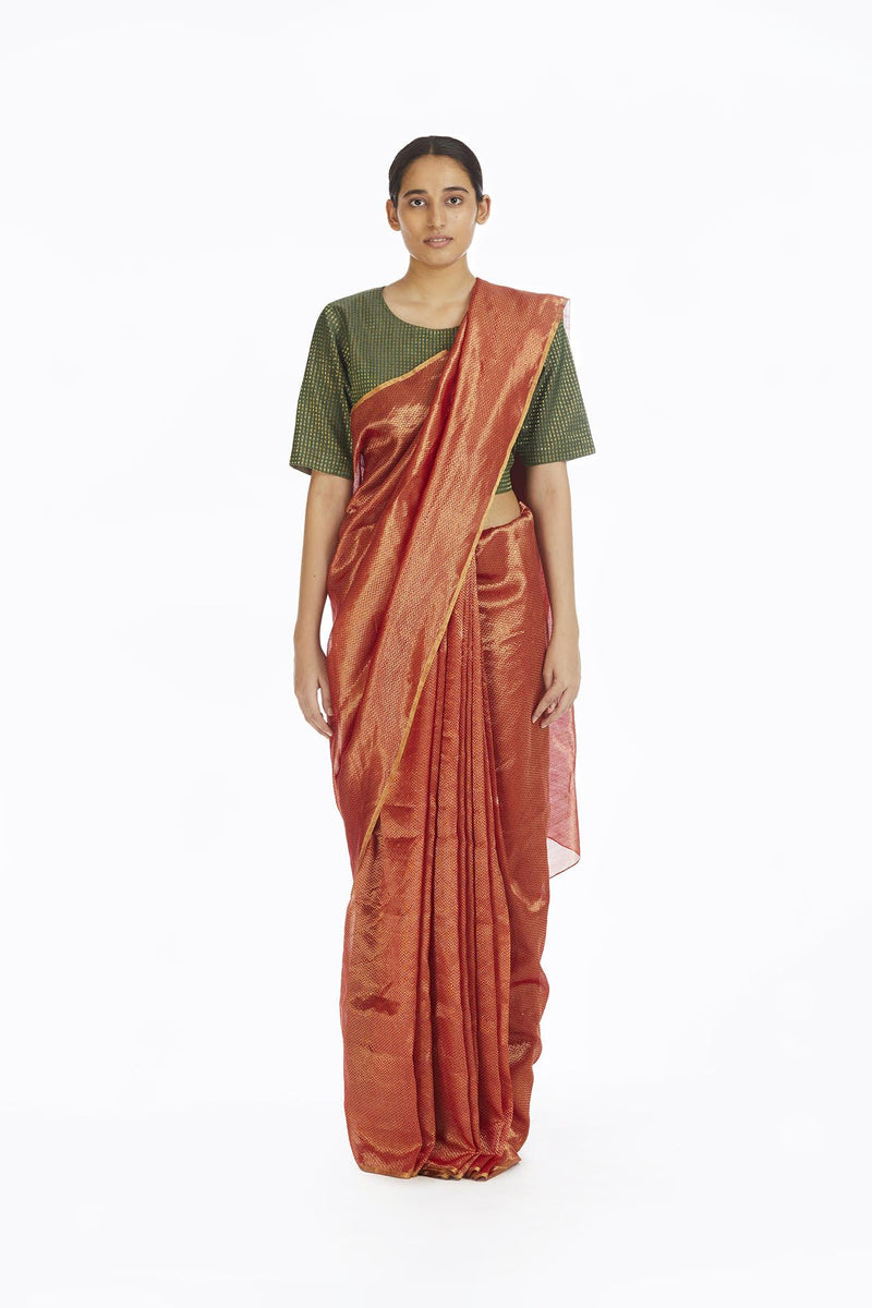Handwoven Red Chevron Saree Sarees by Akaaro for women in Singapore