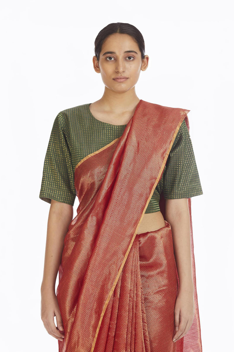 Handwoven Red Chevron Saree Sarees by Akaaro for women in Singapore
