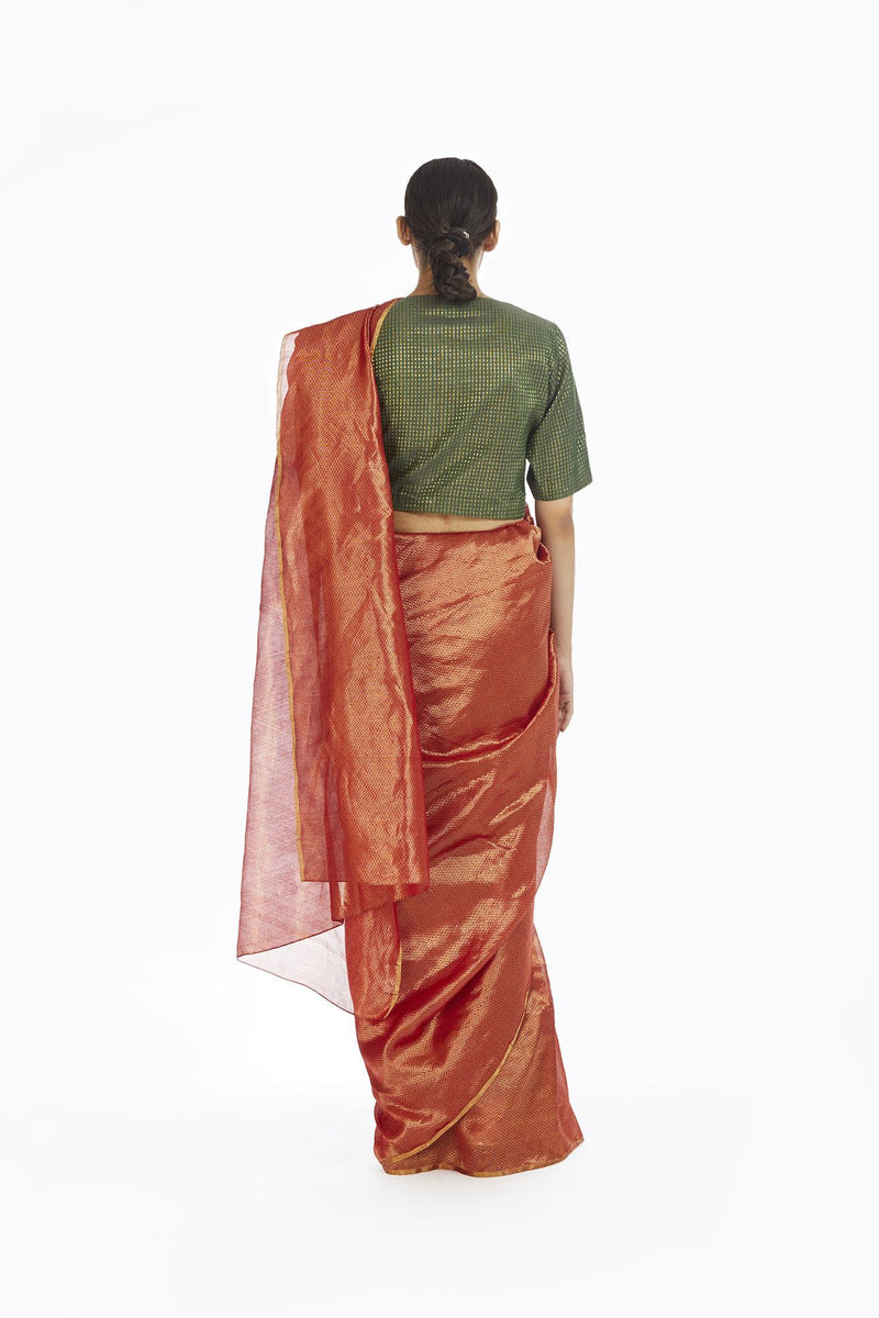 Handwoven Red Chevron Saree Sarees by Akaaro for women in Singapore
