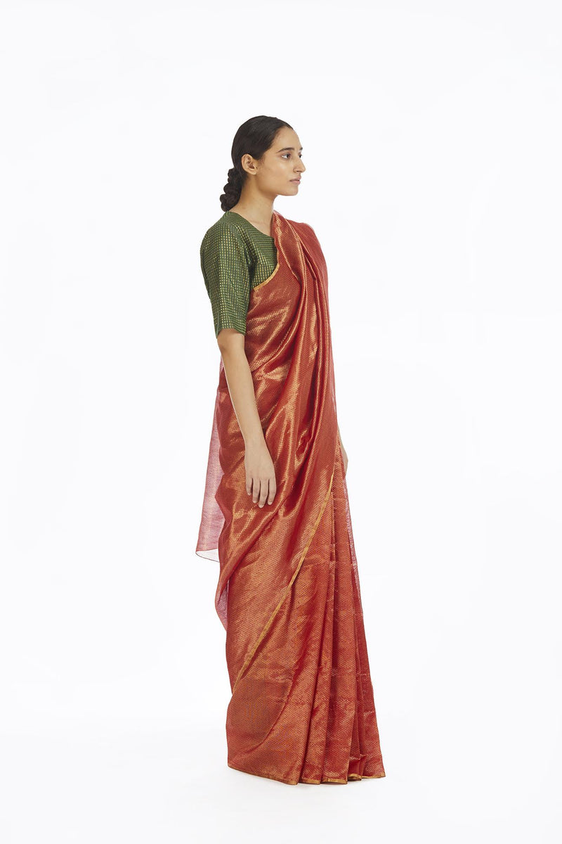 Handwoven Red Chevron Saree Sarees by Akaaro for women in Singapore