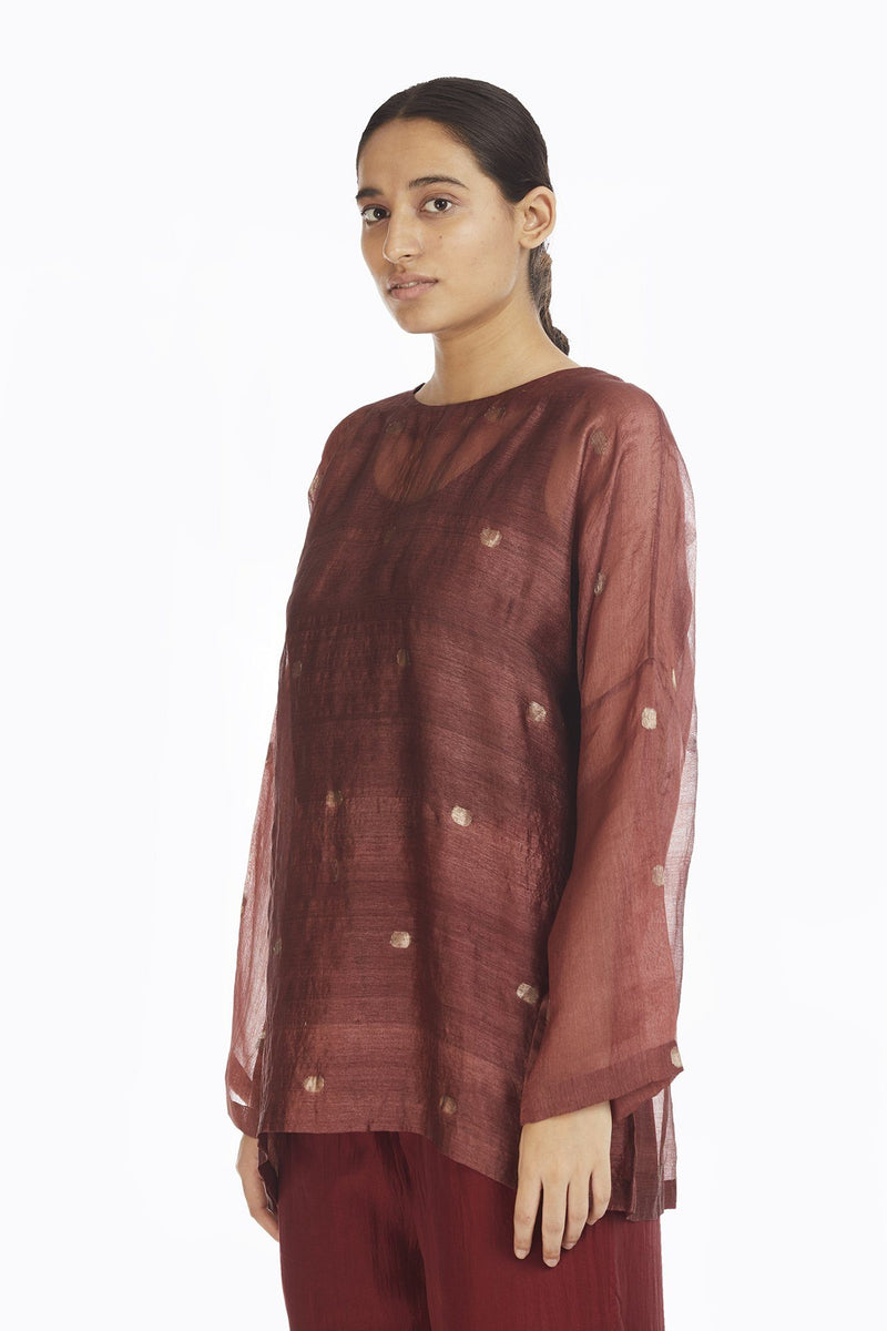 Handwoven Red Jamdani Top Top & Tunics by Akaaro for women in Singapore