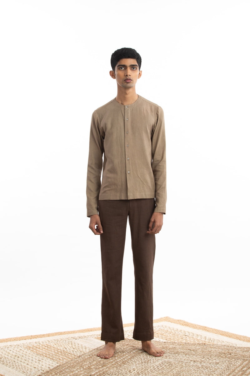Handwoven Round Neck Beige Zen Shirt Men Akaaro Men 