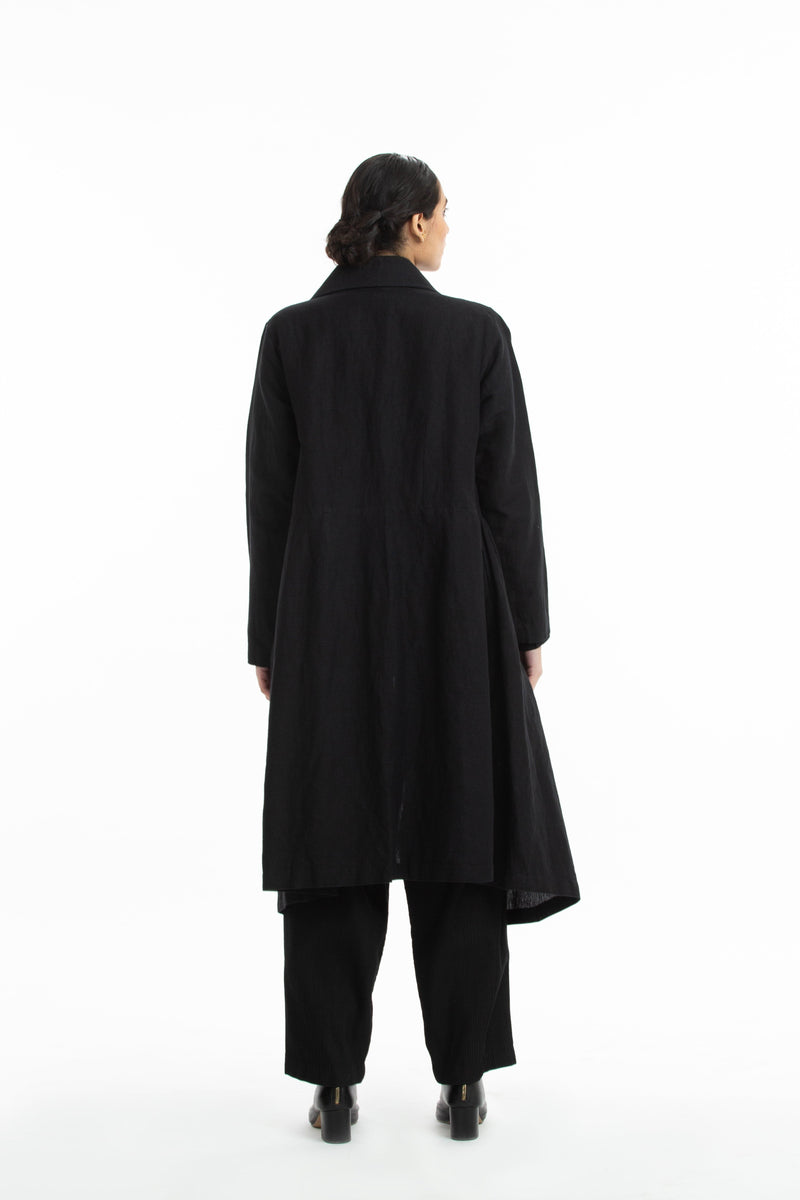 Handwoven Side Gathered Black Long Jacket Jackets & Overlays by Akaaro in black color for women in Singapore
