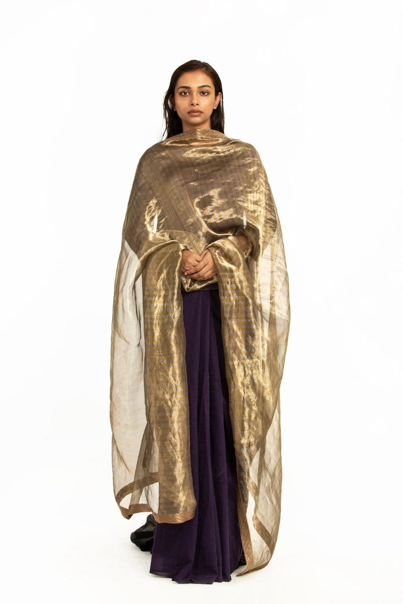 Handwoven Silver Black Metallic Striped Dupatta Fashion Akaaro