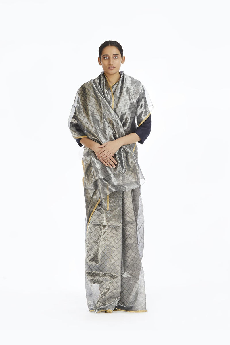 Handwoven Silver Longline Metallic Saree Sarees by Akaaro for women in Singapore