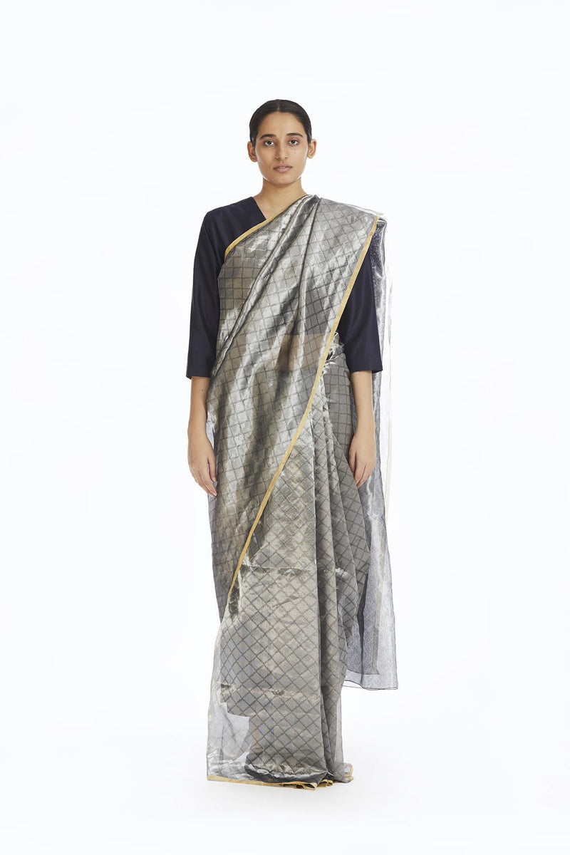 Handwoven Silver Longline Metallic Saree Sarees by Akaaro for women in Singapore