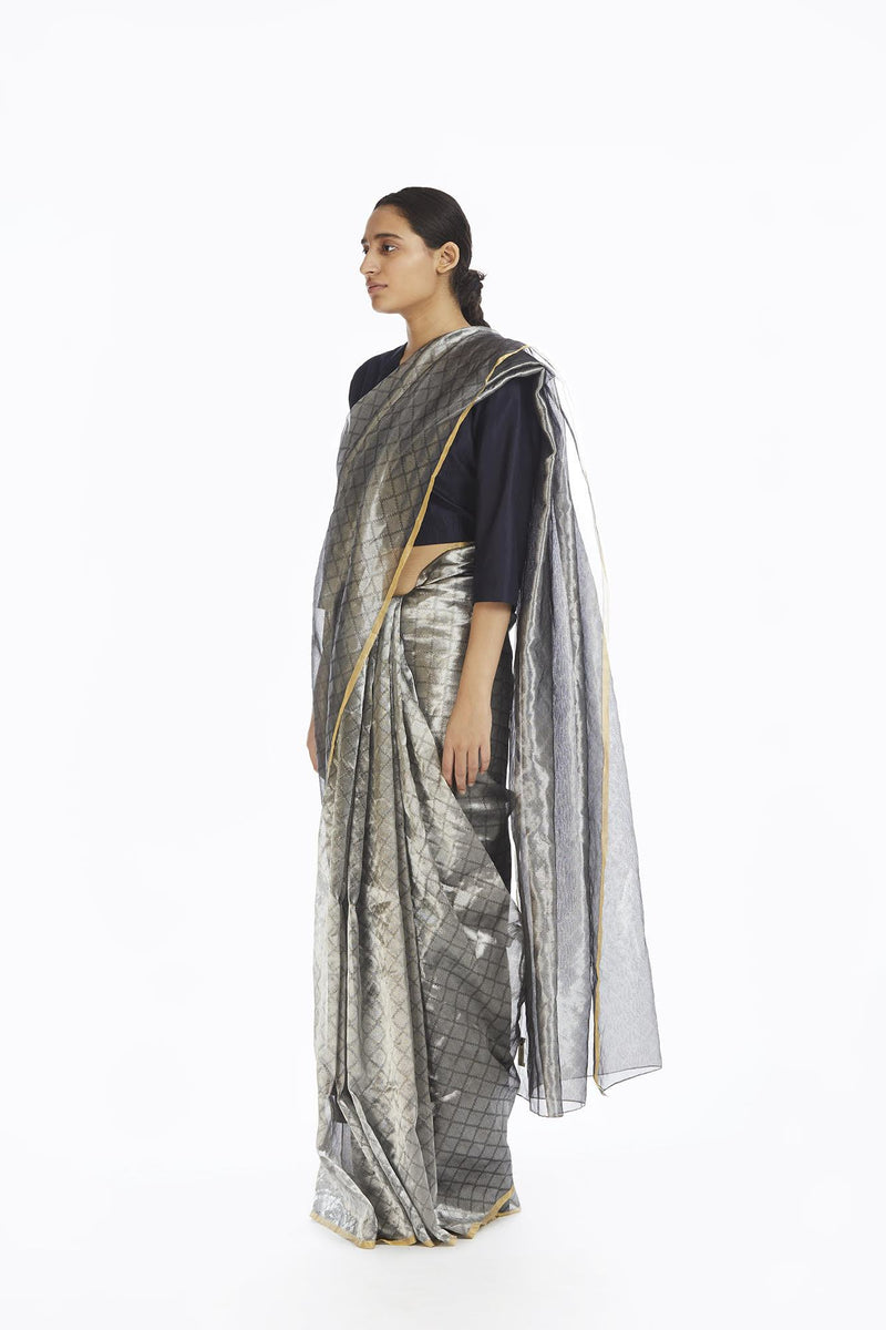 Handwoven Silver Longline Metallic Saree Sarees by Akaaro for women in Singapore