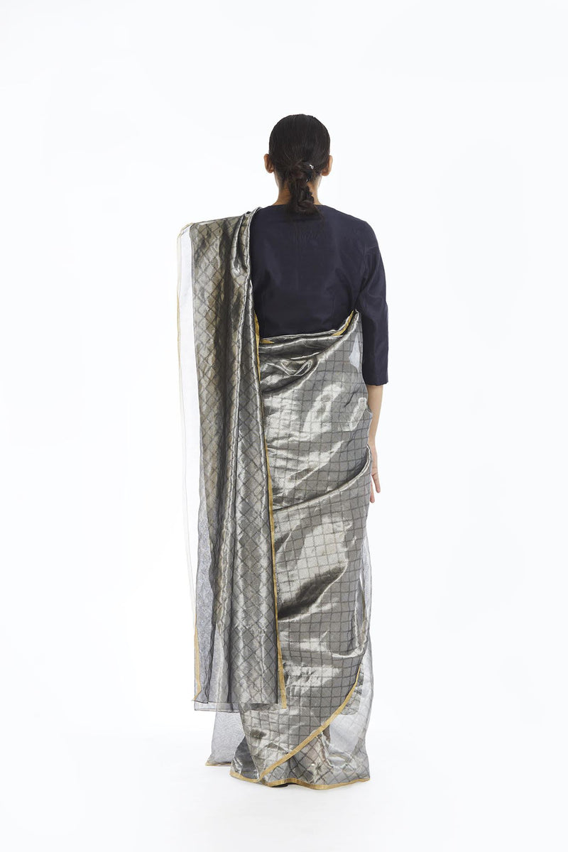 Handwoven Silver Longline Metallic Saree Sarees by Akaaro for women in Singapore