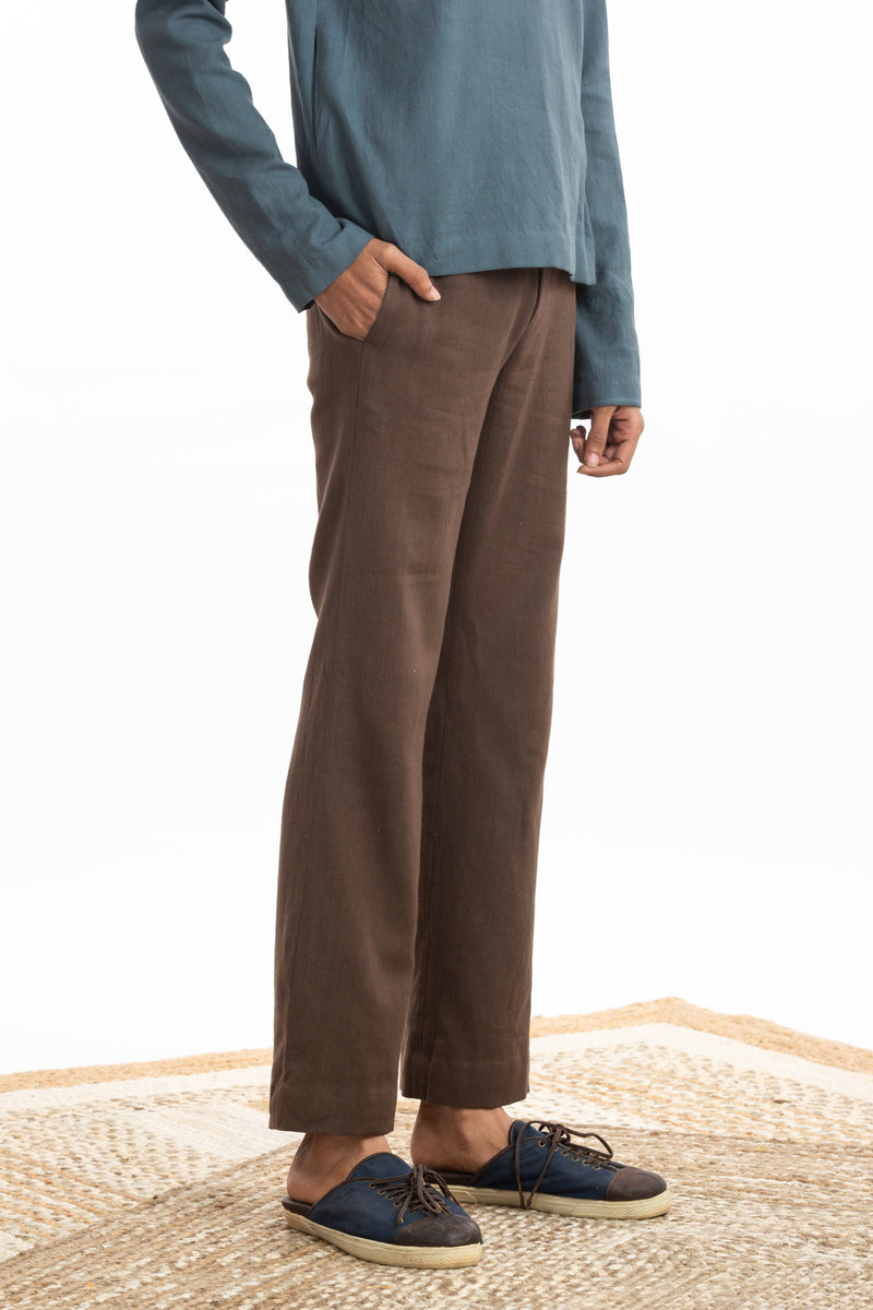 Handwoven Straight Brown Trouser Bottoms by Akaaro Men for men in Singapore